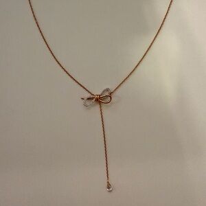 Swarovski Rose Gold Bow Drop Necklace with Clear Crystals